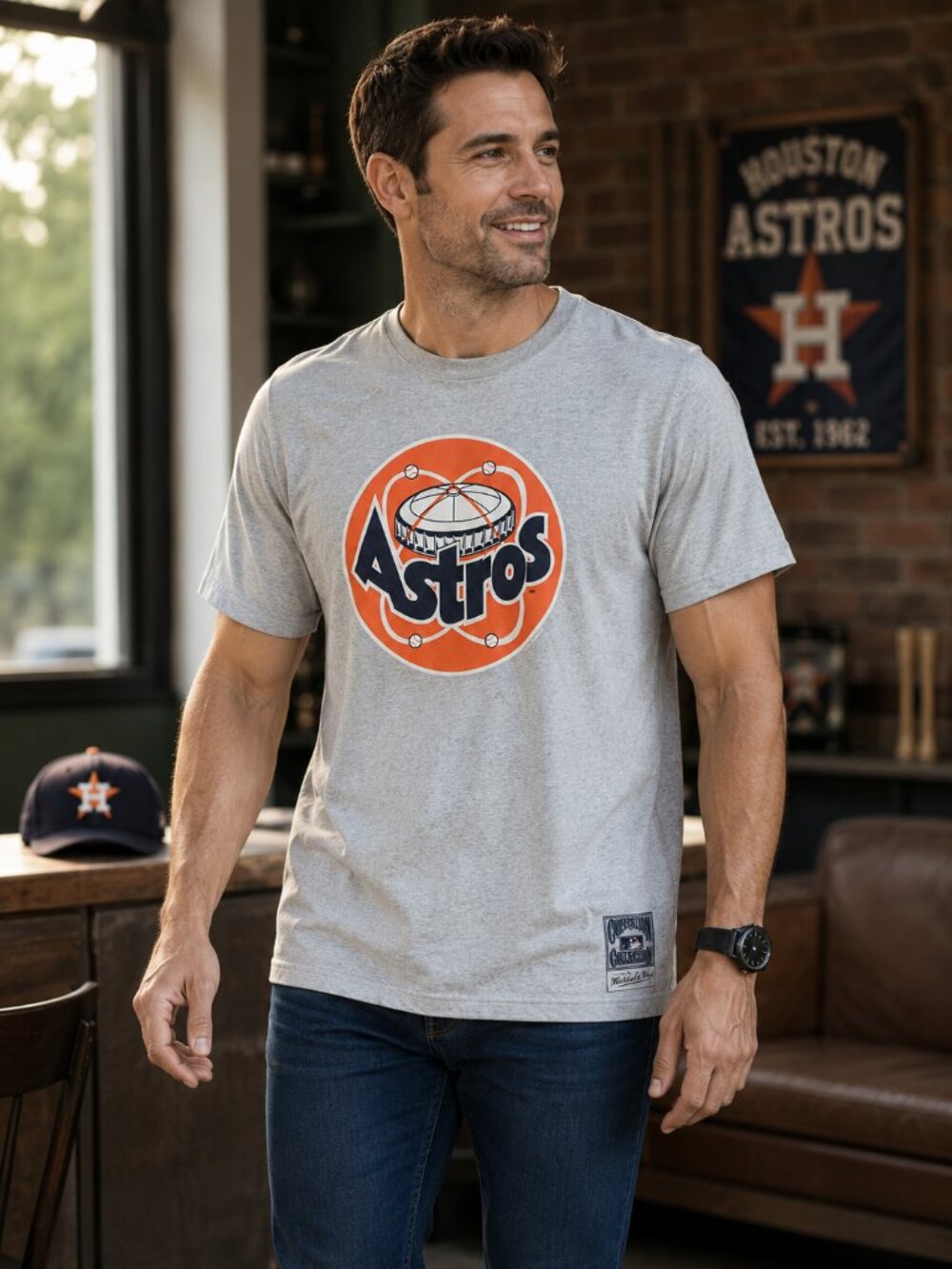 Mitchell & Ness Houston Astros Logo Graphic T-Shirt Gray Men's 2XL MLB